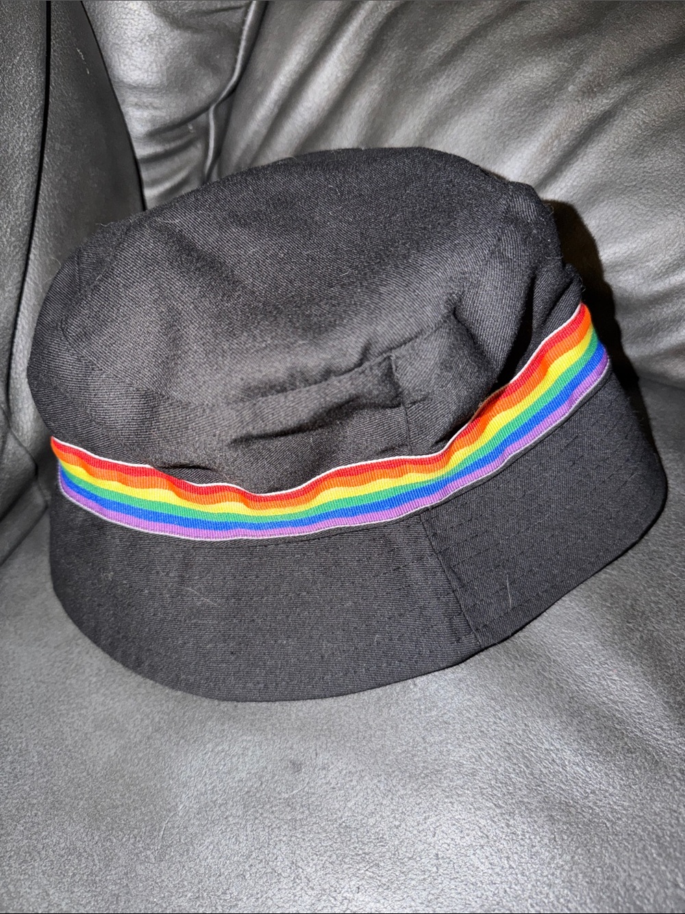 Kids Black Bucket Hat with Rainbow Ribbon